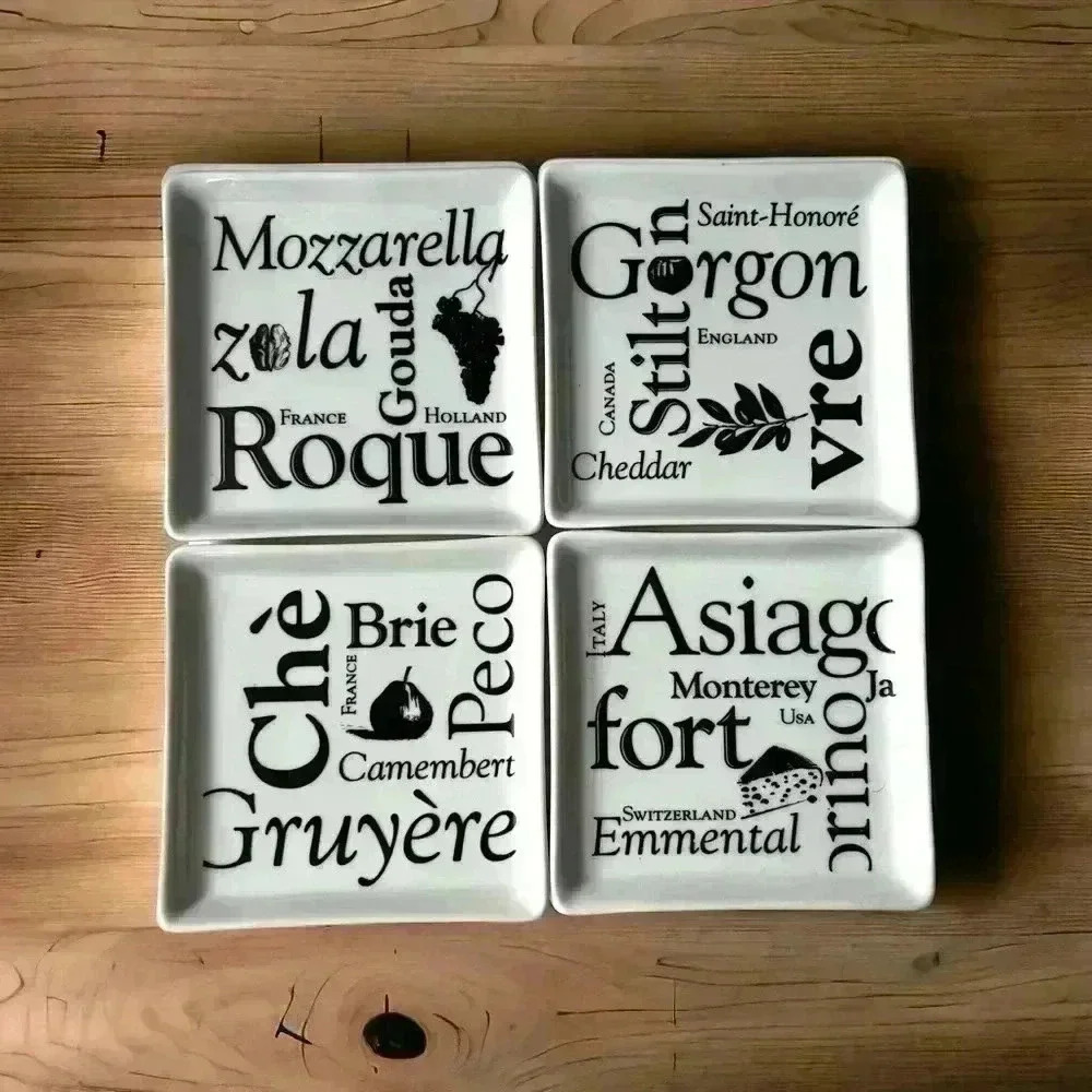 BIA Savoir Faire Set of  4 Square Porcelain Cheese Plates 11.5 cms